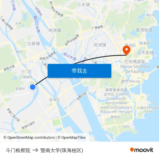 斗门检察院 to 暨南大学(珠海校区) map