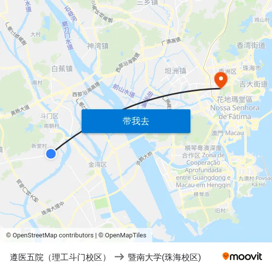 遵医五院（理工斗门校区） to 暨南大学(珠海校区) map