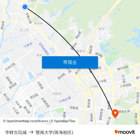华财古玩城 to 暨南大学(珠海校区) map