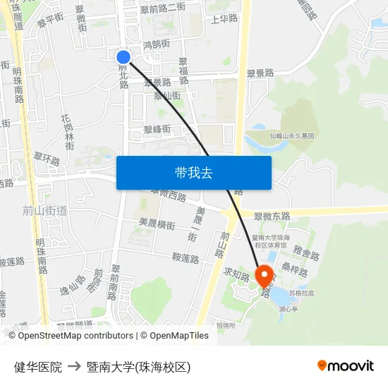 健华医院 to 暨南大学(珠海校区) map