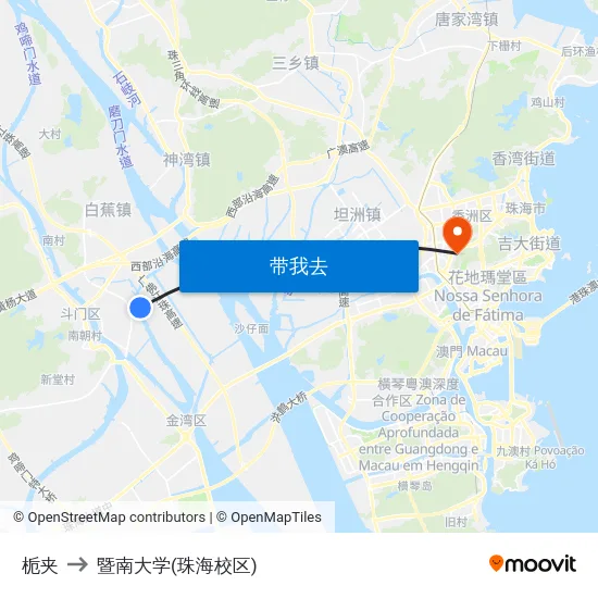 栀夹 to 暨南大学(珠海校区) map