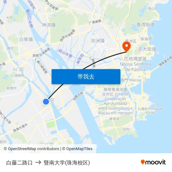 白藤二路口 to 暨南大学(珠海校区) map