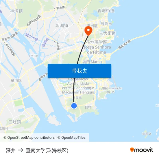 深井 to 暨南大学(珠海校区) map