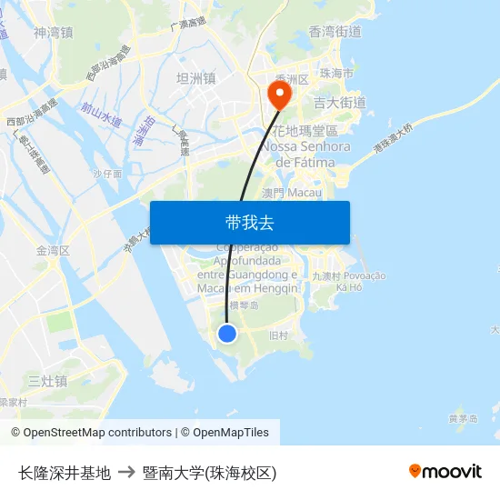 长隆深井基地 to 暨南大学(珠海校区) map