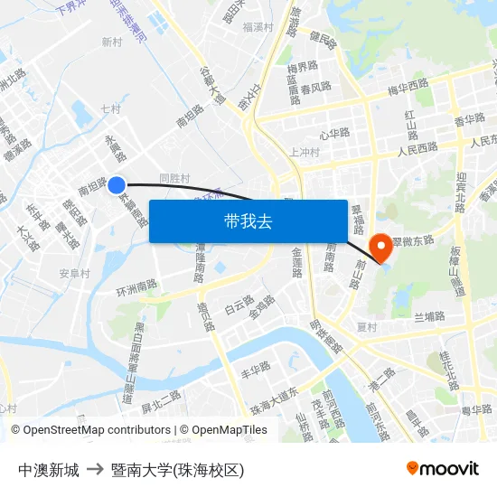 中澳新城 to 暨南大学(珠海校区) map