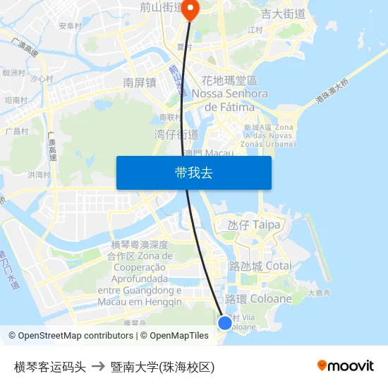 横琴客运码头 to 暨南大学(珠海校区) map