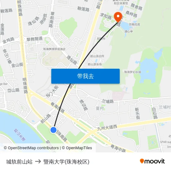 城轨前山站 to 暨南大学(珠海校区) map