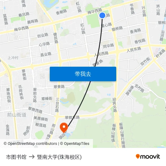 市图书馆 to 暨南大学(珠海校区) map