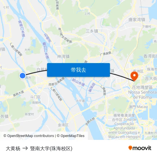 大黄杨 to 暨南大学(珠海校区) map