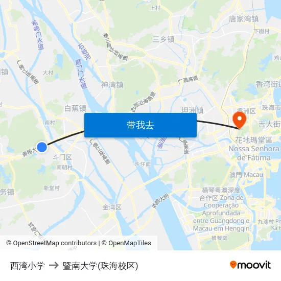西湾小学 to 暨南大学(珠海校区) map