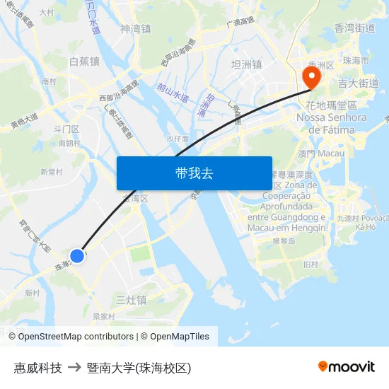 惠威科技 to 暨南大学(珠海校区) map