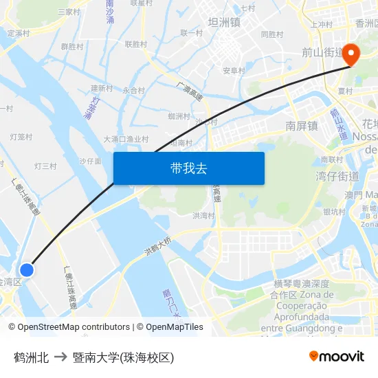 鹤洲北 to 暨南大学(珠海校区) map
