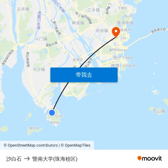 沙白石 to 暨南大学(珠海校区) map
