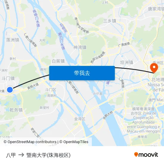 八甲 to 暨南大学(珠海校区) map