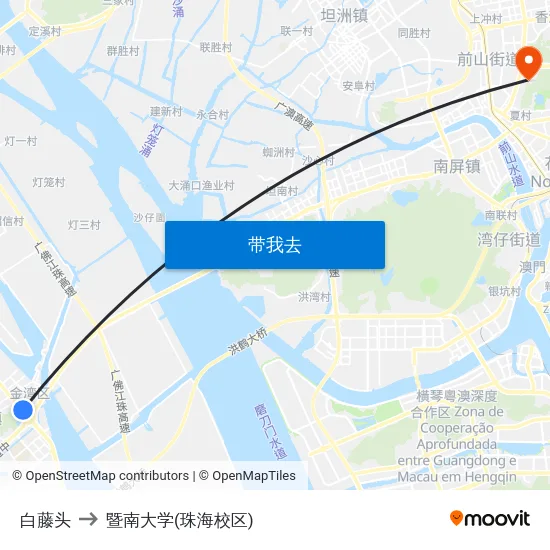 白藤头 to 暨南大学(珠海校区) map