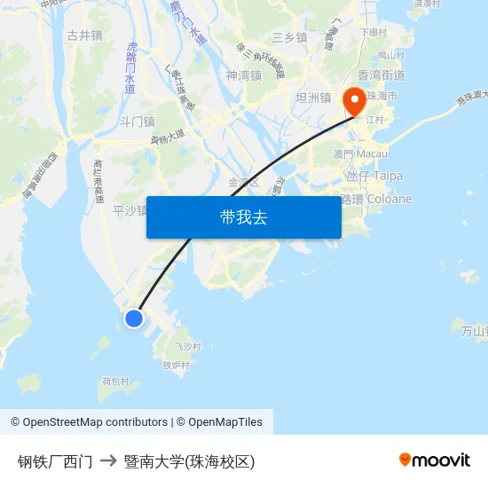 钢铁厂西门 to 暨南大学(珠海校区) map