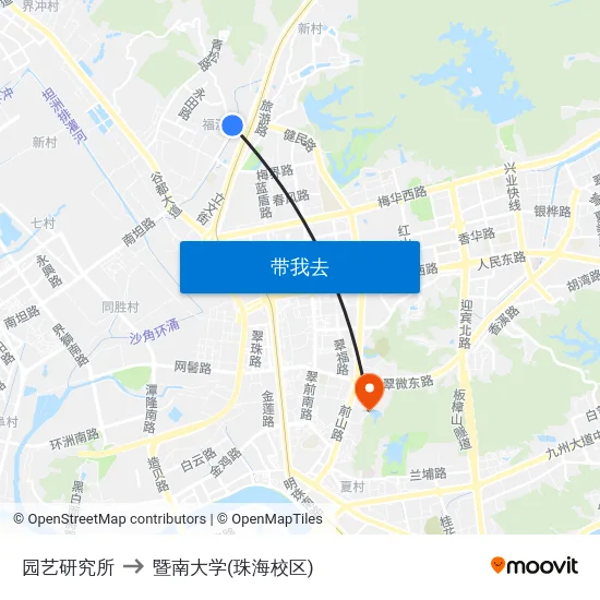 园艺研究所 to 暨南大学(珠海校区) map