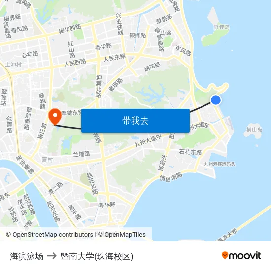 海滨泳场 to 暨南大学(珠海校区) map