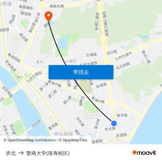 拱北 to 暨南大学(珠海校区) map