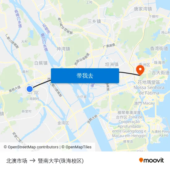 北澳市场 to 暨南大学(珠海校区) map