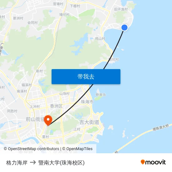格力海岸 to 暨南大学(珠海校区) map