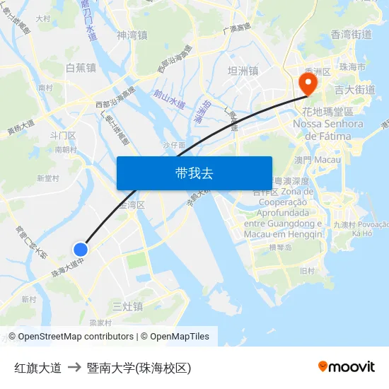 红旗大道 to 暨南大学(珠海校区) map