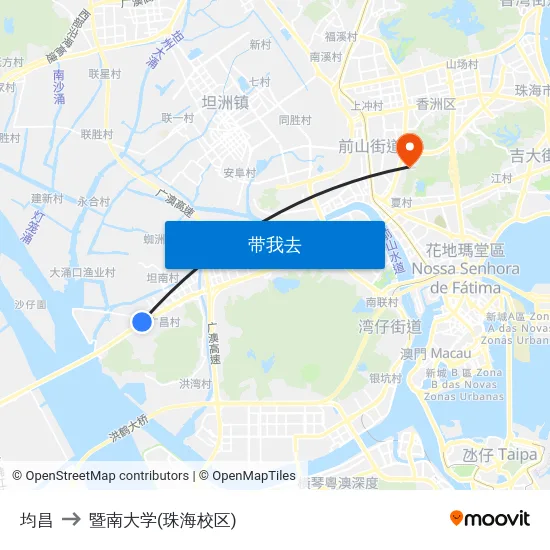 均昌 to 暨南大学(珠海校区) map