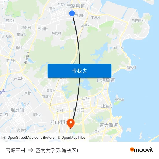 官塘三村 to 暨南大学(珠海校区) map