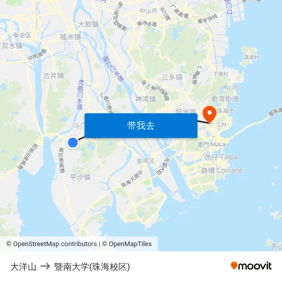 大洋山 to 暨南大学(珠海校区) map