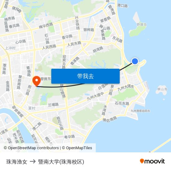 珠海渔女 to 暨南大学(珠海校区) map