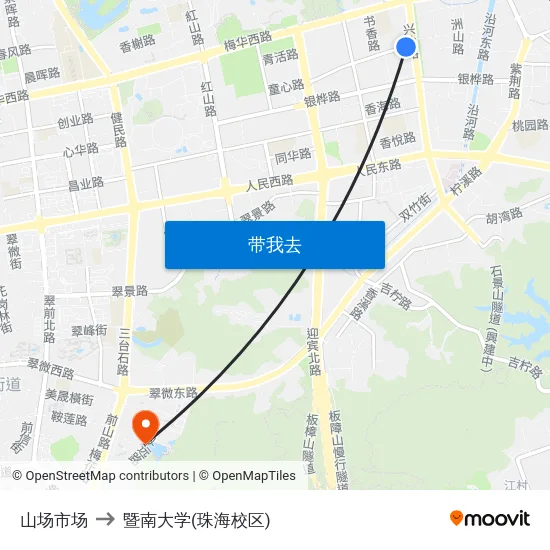 山场市场 to 暨南大学(珠海校区) map