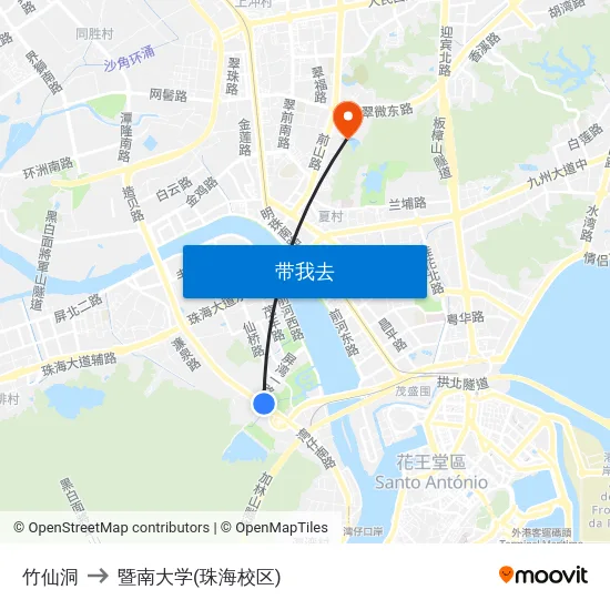 竹仙洞 to 暨南大学(珠海校区) map