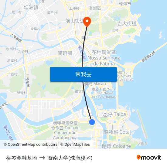 横琴金融基地 to 暨南大学(珠海校区) map