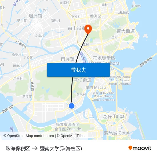 珠海保税区 to 暨南大学(珠海校区) map