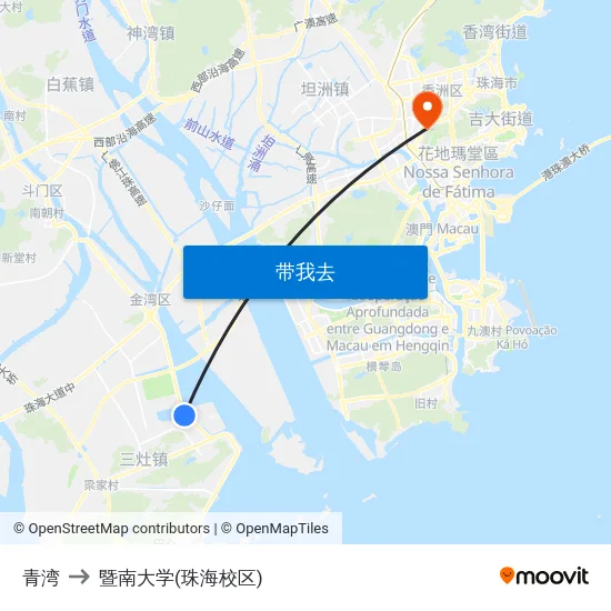 青湾 to 暨南大学(珠海校区) map