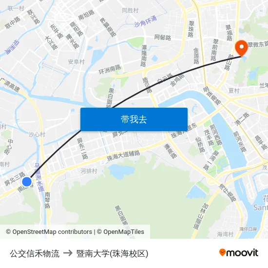 公交信禾物流 to 暨南大学(珠海校区) map