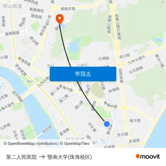 第二人民医院 to 暨南大学(珠海校区) map