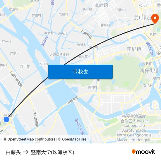 白藤头 to 暨南大学(珠海校区) map