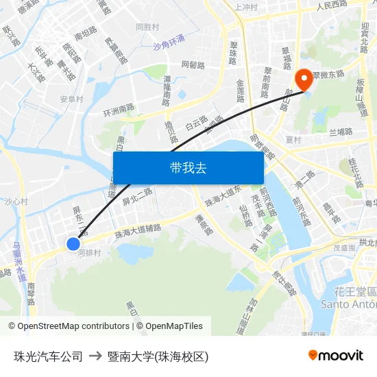 珠光汽车公司 to 暨南大学(珠海校区) map