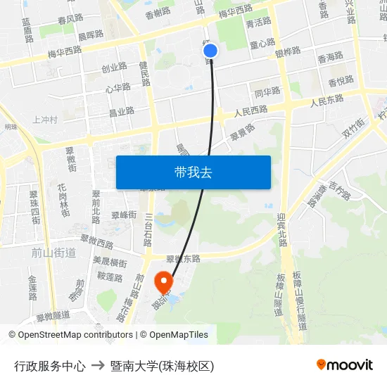 行政服务中心 to 暨南大学(珠海校区) map