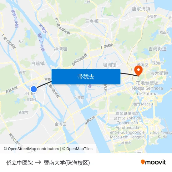 侨立中医院 to 暨南大学(珠海校区) map