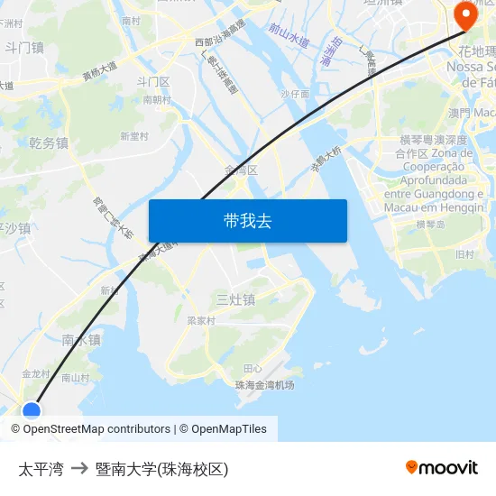 太平湾 to 暨南大学(珠海校区) map