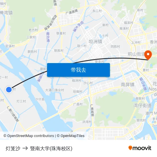 灯笼沙 to 暨南大学(珠海校区) map