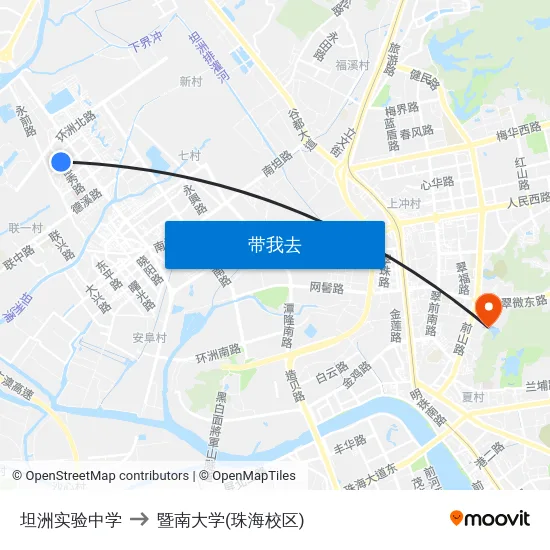 坦洲实验中学 to 暨南大学(珠海校区) map