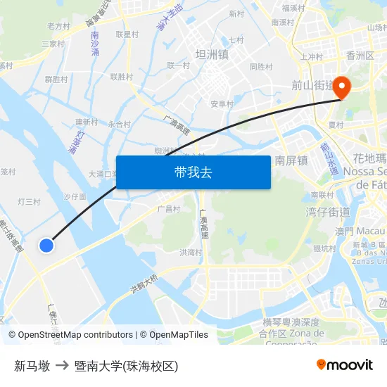 新马墩 to 暨南大学(珠海校区) map
