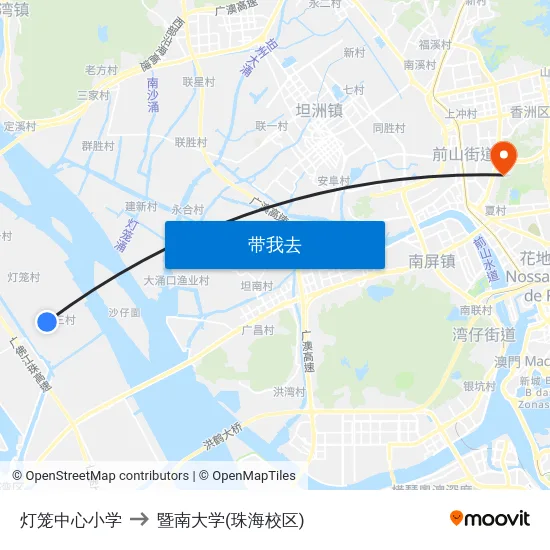 灯笼中心小学 to 暨南大学(珠海校区) map