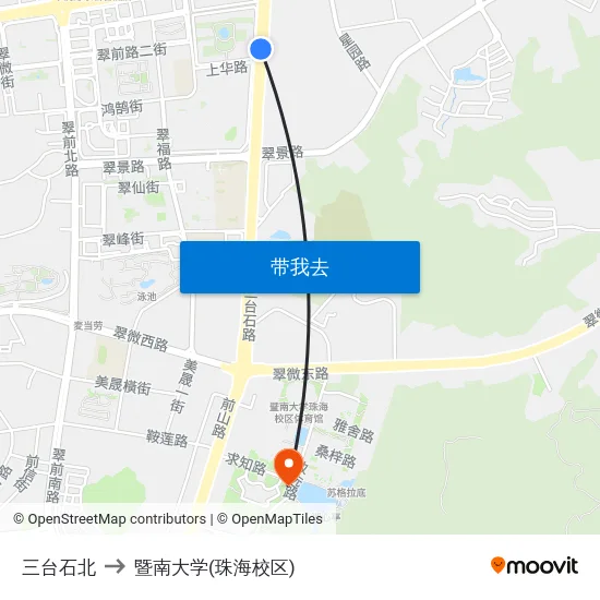 三台石北 to 暨南大学(珠海校区) map