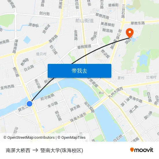 南屏大桥西 to 暨南大学(珠海校区) map