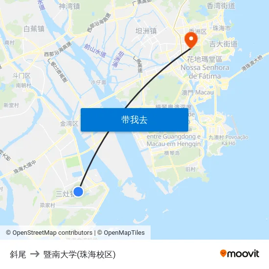 斜尾 to 暨南大学(珠海校区) map