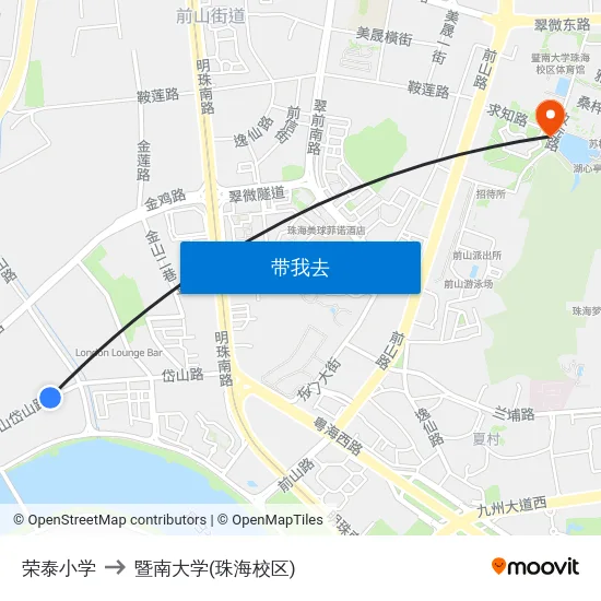 荣泰小学 to 暨南大学(珠海校区) map